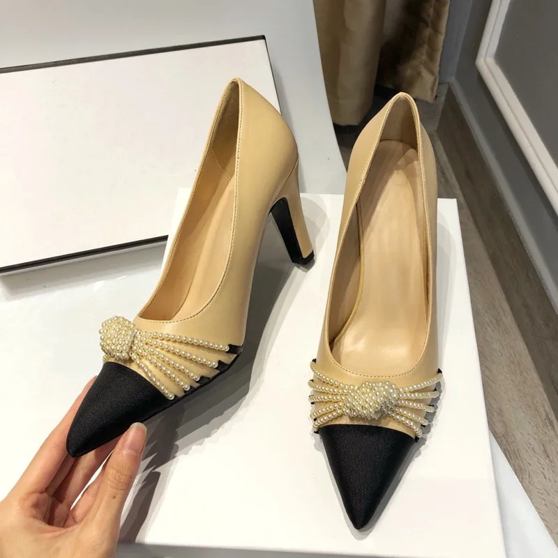 

Large Size Pointed Shallow Mouth Korean Version 2021 New Beaded Stiletto All-match Sexy High-heeled Shoes Women Women Shoes