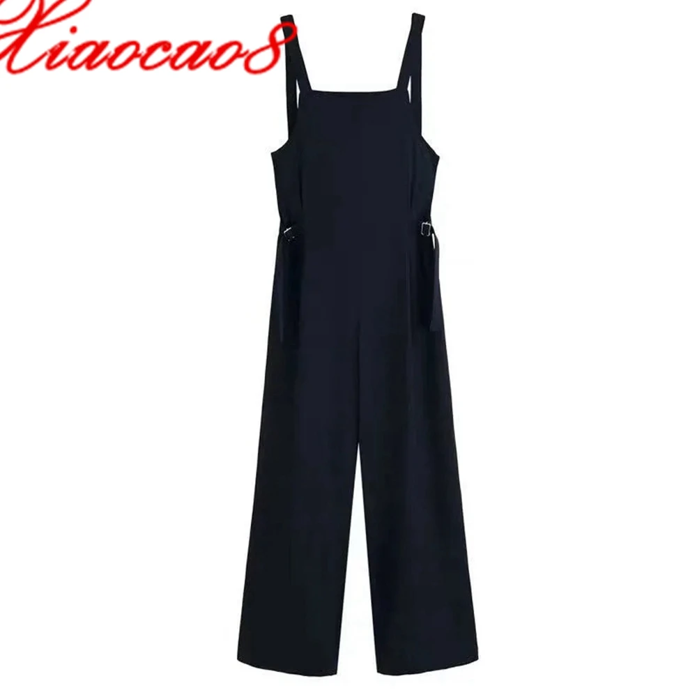 

Spring Summer Streetwear One Piece Black Outfit Jumpsuit Plus Size Sleeveless Overalls For Women Wide Leg Casual Monos Mujer