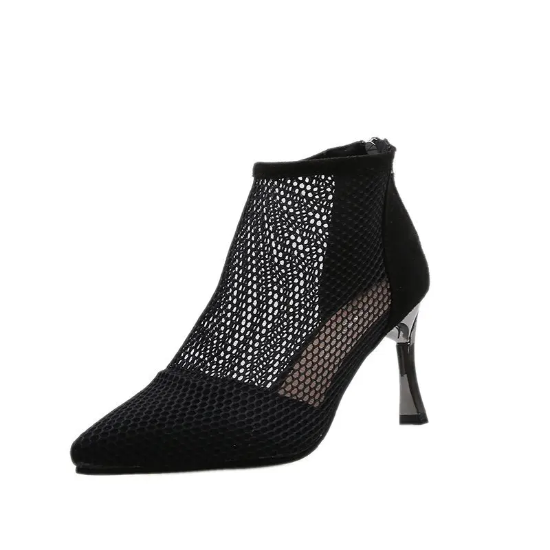 

Женские босоножки с острым носком, винтажные сандалии из дышащего сетчатого материала на тонком высоком каблуке, туфли-лодочки, Новинка лет...