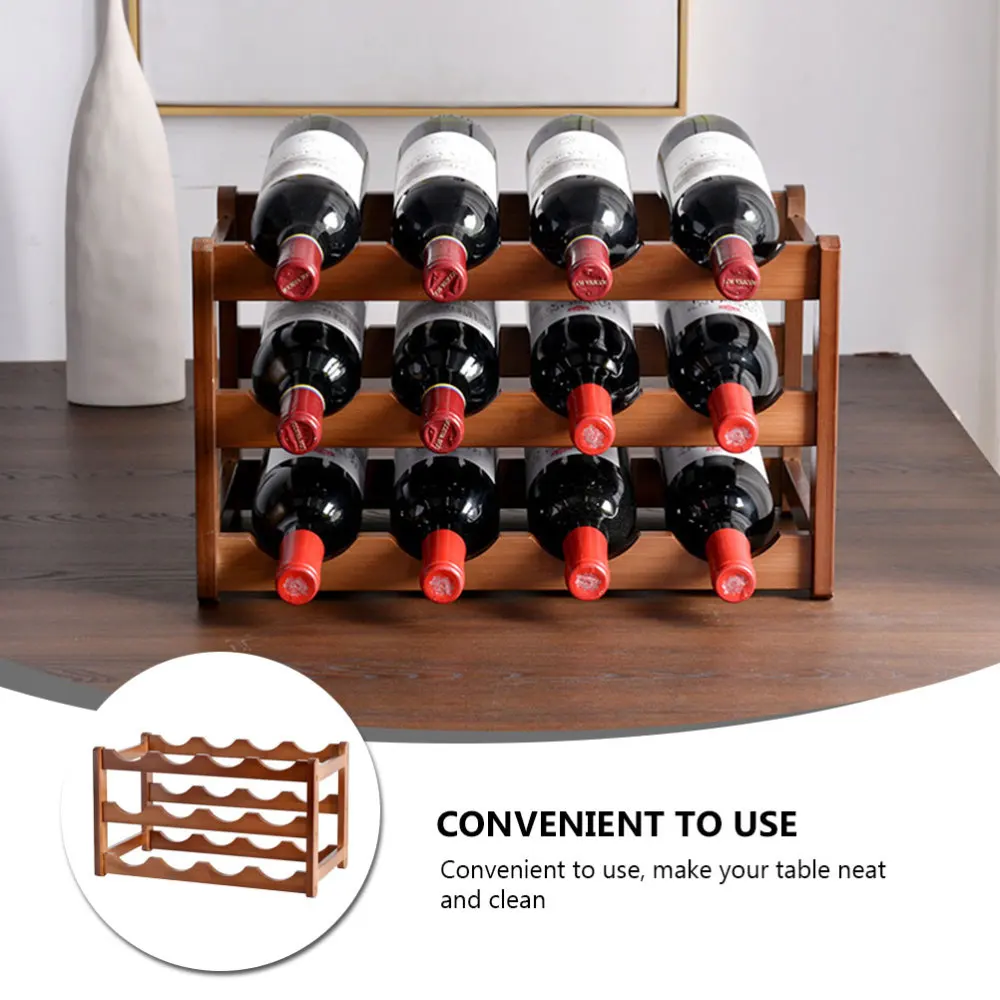

12 Bottles Wooden Rack Organizer Red Storage Rack for Home Bar Party