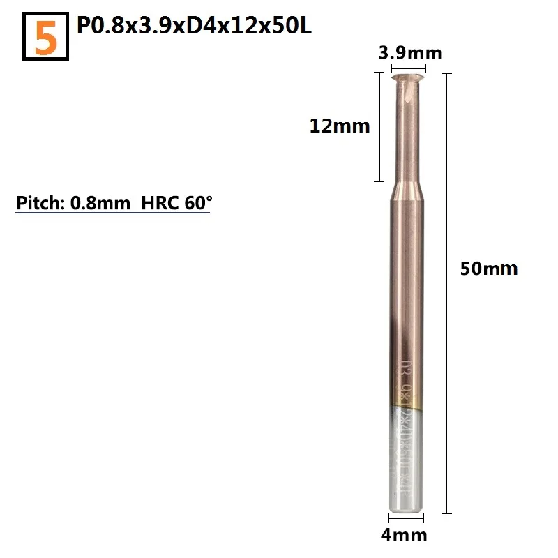 P0.8x3.9xD4x12x50L 1 шт. однониточный фреза P0.25-0.8 TiCN с покрытием ЧПУ фреза 4 мм хвостовик Резьбовая мельница Карбид Концевая фреза - Длина режущей кромки: P0.8x3.9xD4x12x50L