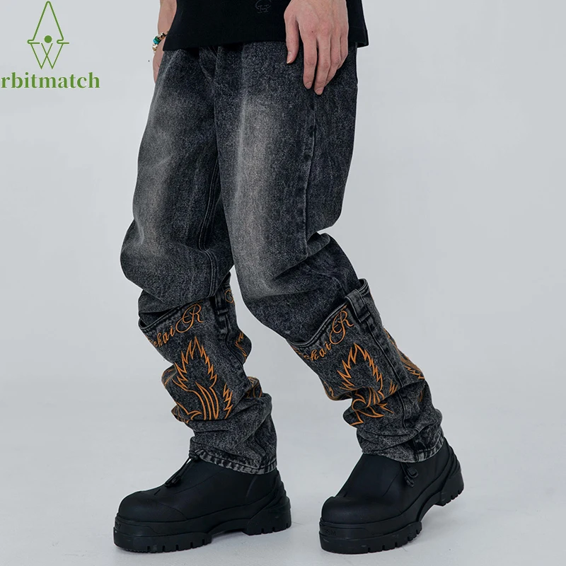 

2022 Men Hip Hop Detachable Denim Pants Streetwear Embroidery Denim Pants Harajuku Cotton Joggers Jeans Trousers Harem Pants
