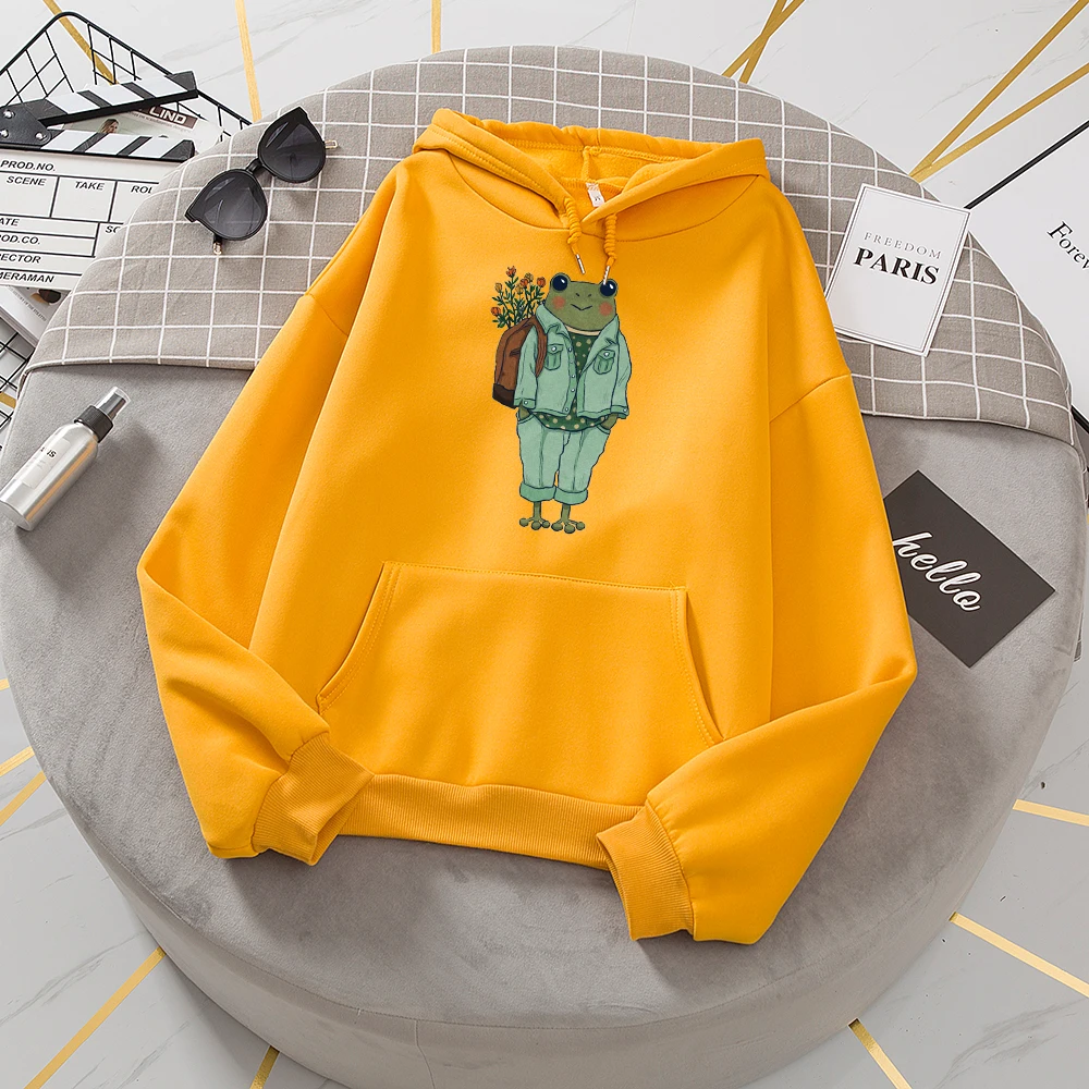 Long Sleeve Oversized Hoodies Women Sweetshirts Winter Gothic Hoodies Clothes XXL Cartoon Gentleman Frog Print Sweatshirt Women