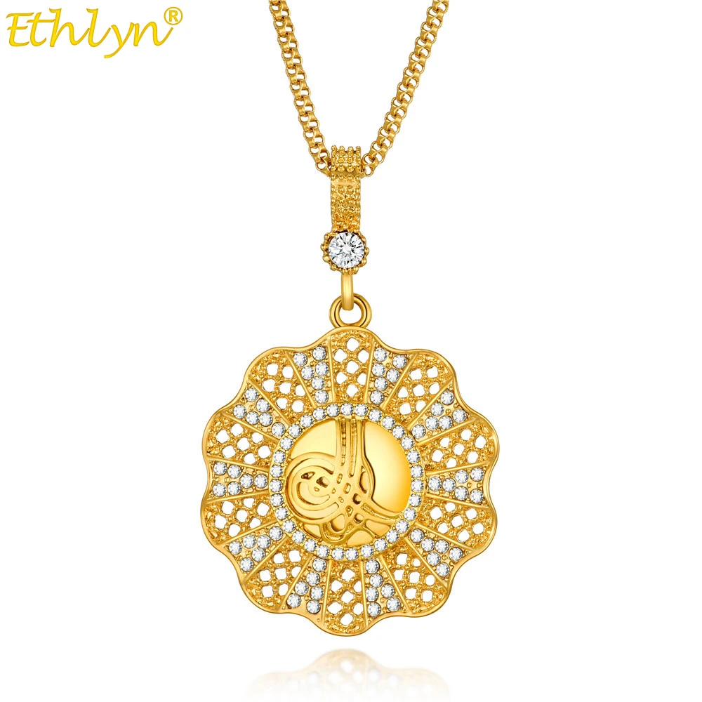 

Ethlyn Turkey Coins Necklace Jewelry Round Rhinestone Coin Pendant for Women Girl Gold Color Turkish Items MY301