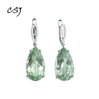 csj fashion natural genuine green amethyst pear drop earring 925 sterling silver women and lady wedding engagment party gift box