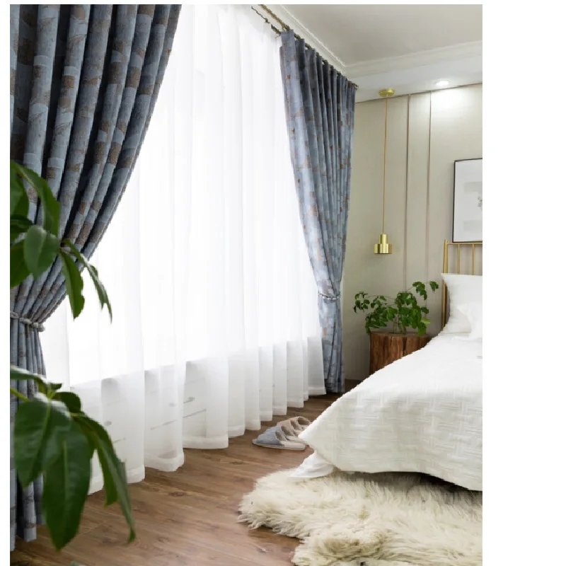 

Light Luxury Nordic Style Golden Jacquard Modern Curtains for Living Room for Bedroom Study Bay Window Curtains Tulle Custom