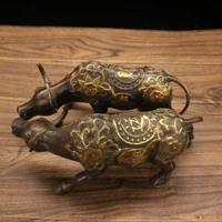 12chinese folk collection old purple bronze gilt fortune bull cow statue a pair gather wealth feng shui ornaments town house