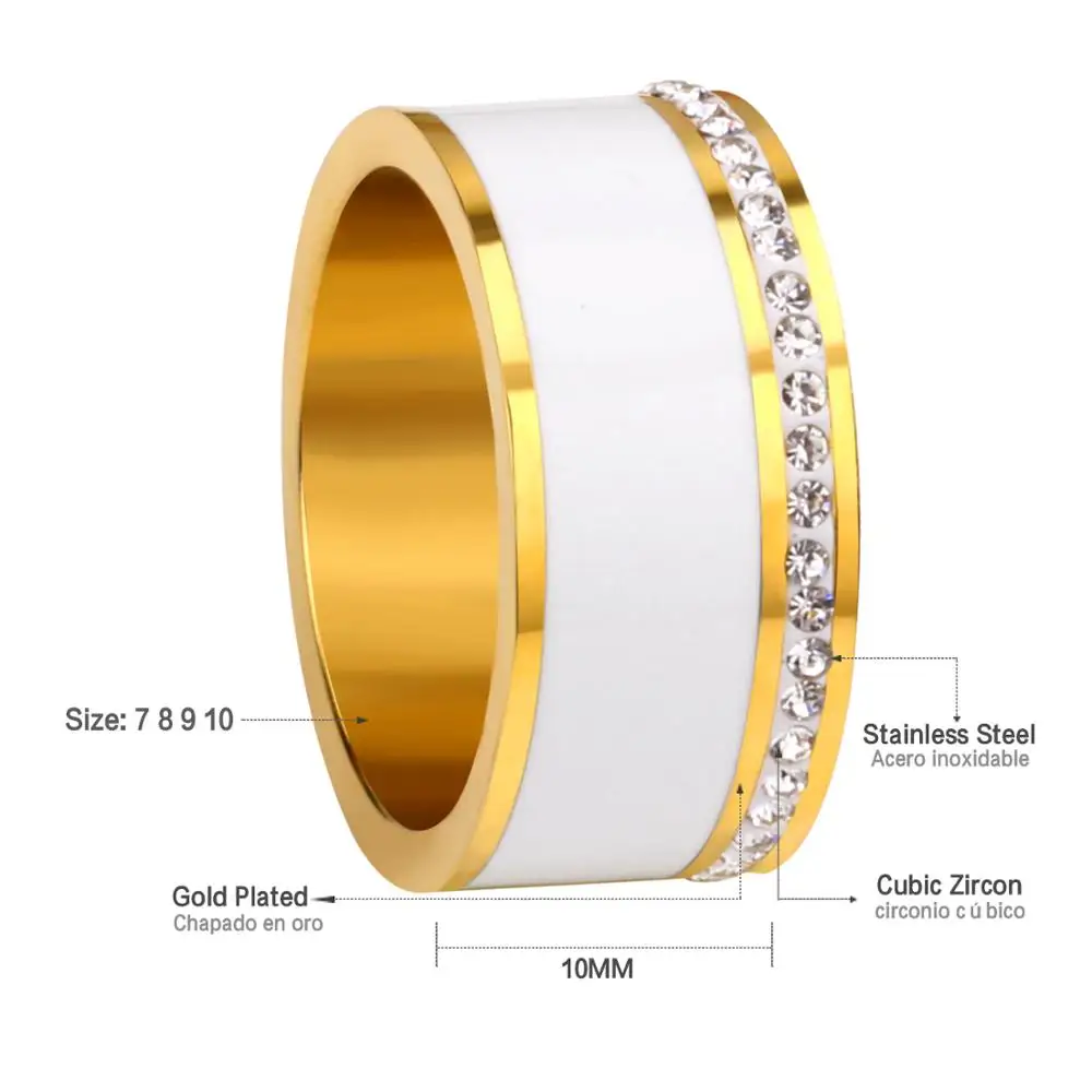 Роскошное кольцо из нержавеющей стали с круглым кристаллом 10 мм|Кольца| |