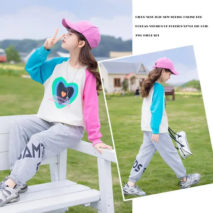 

Children baby clothing suits girls Heart printed long-sleeve hoodie+pants 2pcs outfits kids casual sportwear tracksuits 2-10year