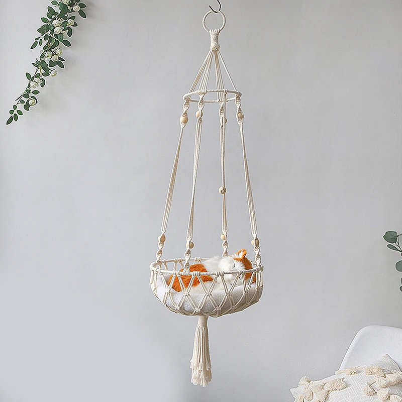 

Macrame Cat Hammock,Macrame Hanging Swing Cat Dog Bed Basket Home Pet Cat Accessories Dog Cat's House Puppy Bed Gift