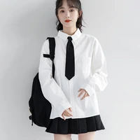 new women blouses shirt long sleeve solid white tops 39 colors with tie bow japanese korean jk style female shirts lapel blusas