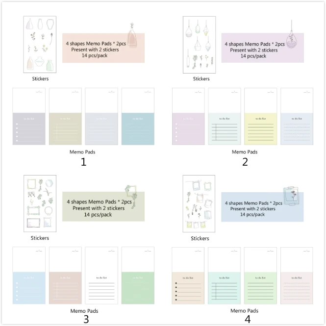 Mr Paper 4 Designs 14pcs/lot To Do List Colorful Ins Style Loose Leaf Memo Pads Minimalist Memo Pads Present with 2 Stickers