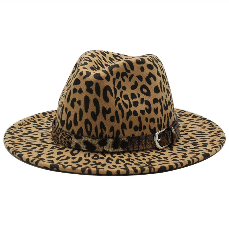 

Pragmapism 2020 New Fashion New Leopard Print Woolen Top Hat Jazz Hat Man Hats for Women Ladies Hats Fedora Hat Women Fedoras