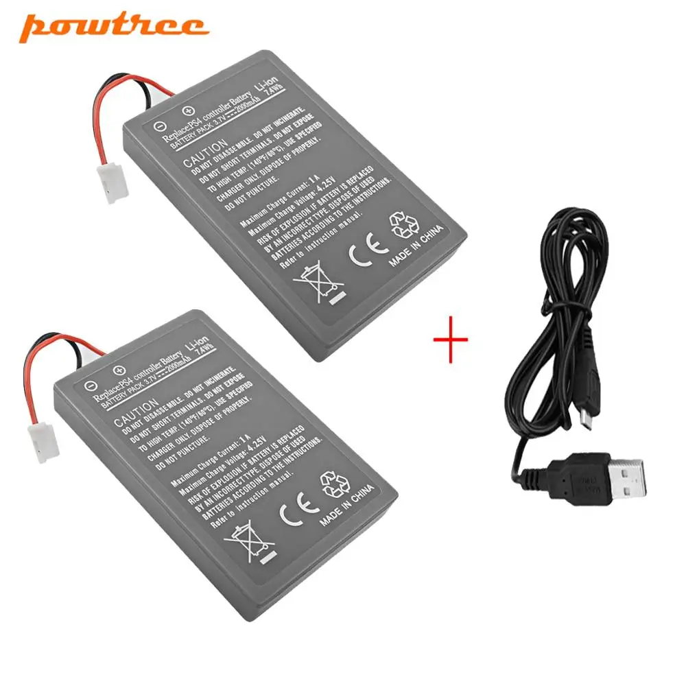 Аккумуляторная батарея Powtree 2.0Ah + usb кабель для зарядного устройства Sony геймпада PS4