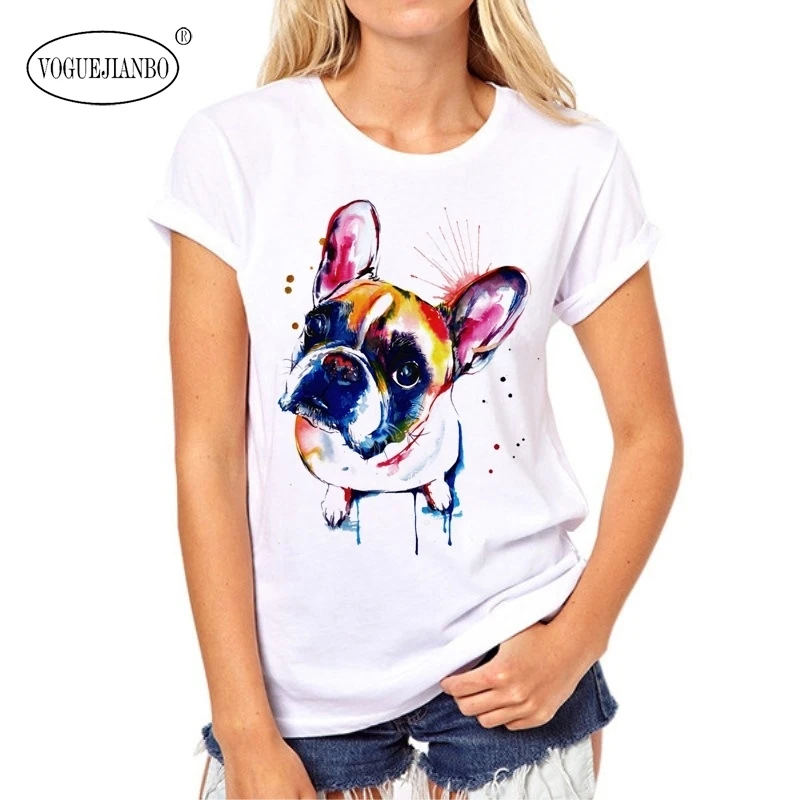 Женская Повседневная Спортивная футболка белая свободная с принтом милой собаки
