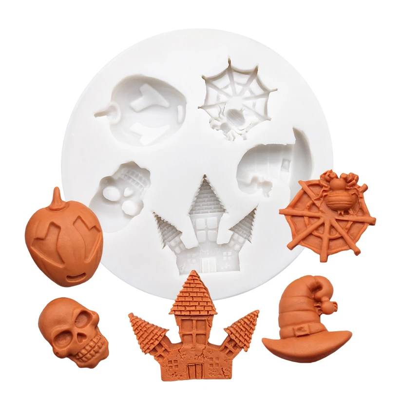 

Хэллоуин Джек-о-фонарь Череп Паук силиконовая форма сахарный шоколадный форма для выпечки кекса инструменты для украшения тортов из мастик...