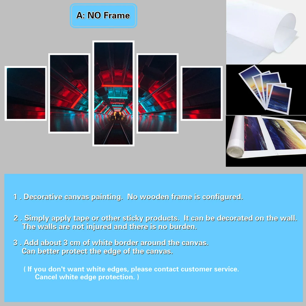 Home Decor Modular Poster 5 Panel escalator tunnel dark neon Painting Modern Canvas Print Pictures Wall Art Frame | Дом и сад