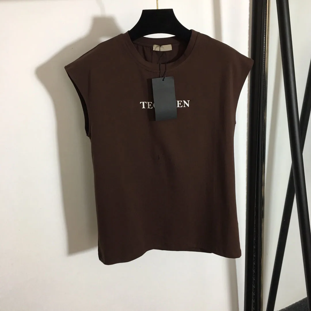 

T-Shirt Women F3186 Printing Letters Top Brand Cotton Temperament Sexy Pure color Tops sleeveless Tshirt Short Sleeve Sexy Top