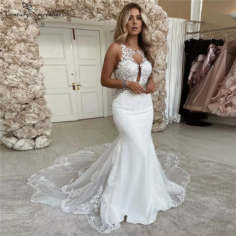 

Sexy Mermaid Wedding Dress 2020 Lace Appliques Elegant Bridal Gowns for Women Bride Dresses Backless Plus Size Vestido De Noiva