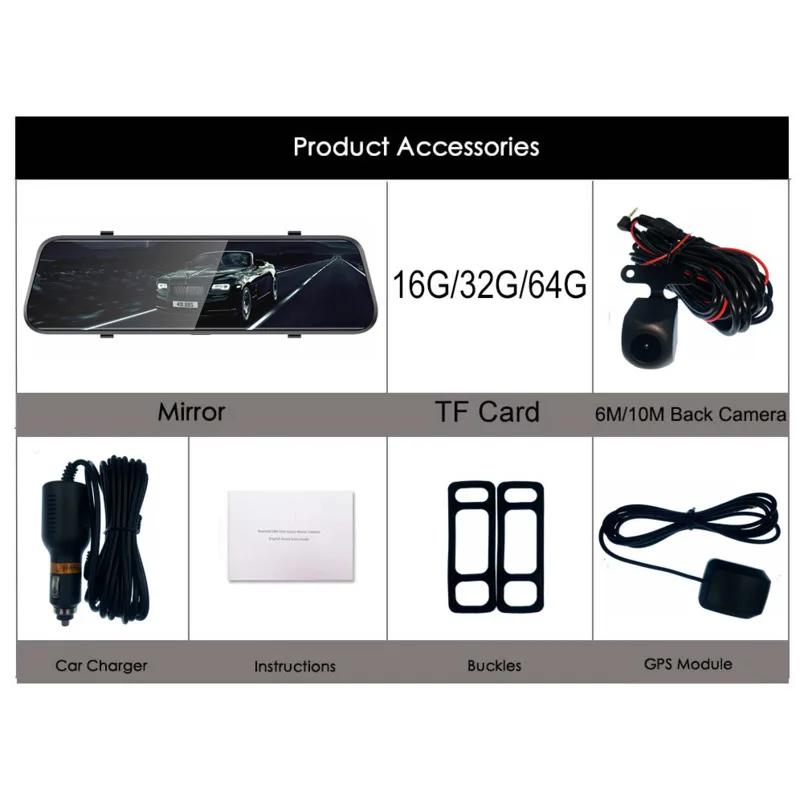 Автомобильный видеорегистратор 10 'ƊG с зеркалом заднего вида 1080P двумя