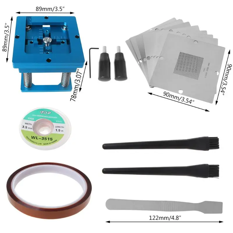 

18Pcs/set Planting Platform BGA Planting Rework Kit Steel Mesh Reballing Station Handle Allen Wrench Adhesive Tape Repair Parts