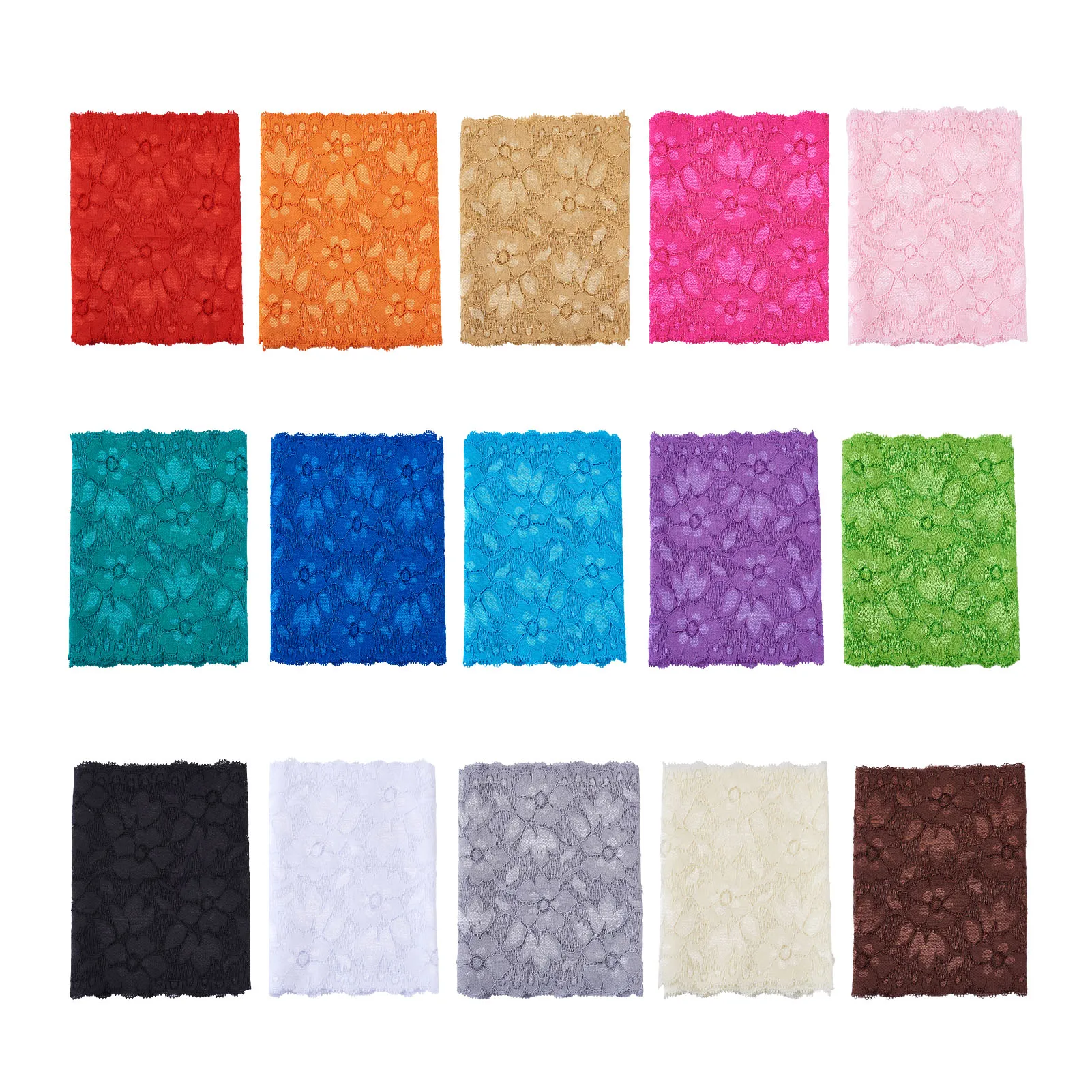 

15 Colors Stretch Elastic Lace Trim Floral Pattern Lace Ribbon for Sewing Decor DIY Jewelry Box Gift Wrapping 15 yards/card