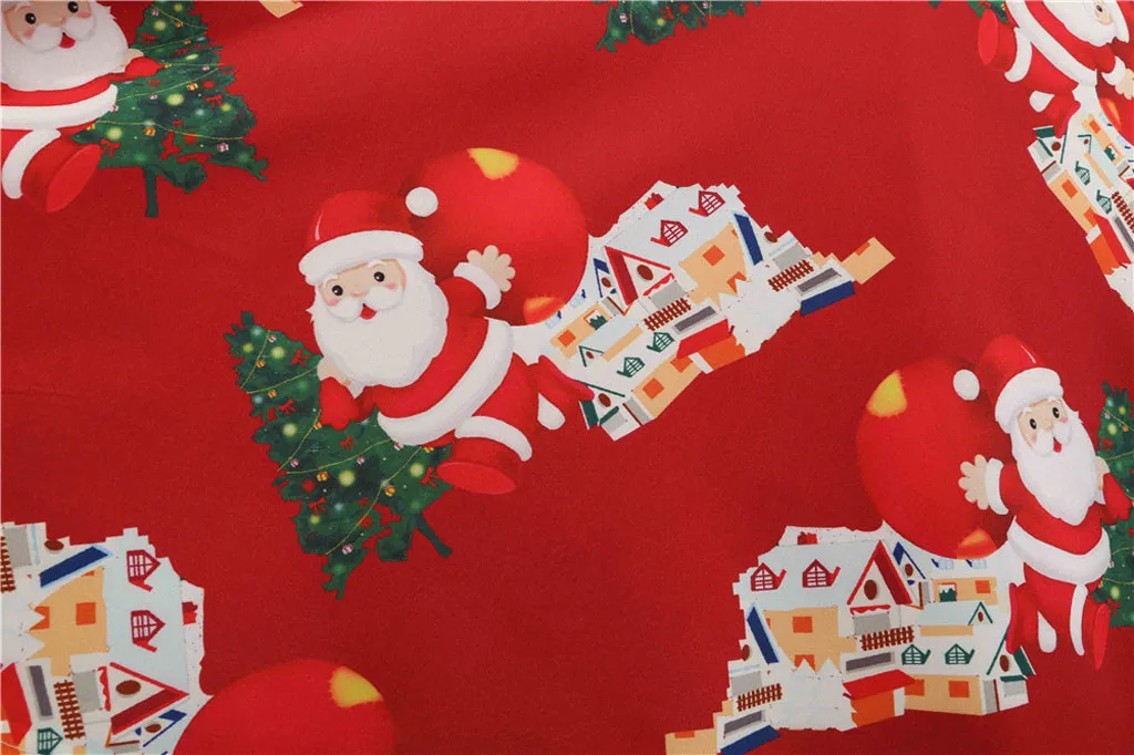 Vintage 1950s Hepburn style Christmas Dress Women Long Sleeve Print Pleated Party robe noel femme kerstjurk vestidos F1016 |