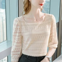 summer clothes for women lace bottom shirt fashion elegant 2021new inner wear small shirt hollow solid color square collar top
