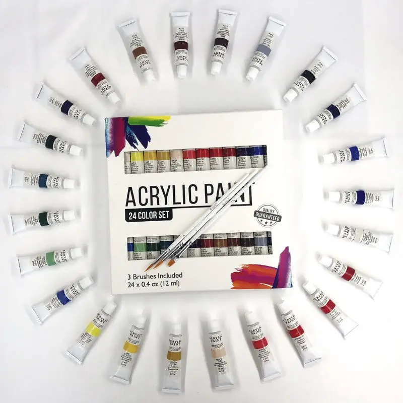 

24 Colors 12ML Tube Acrylic Paint set of 0.4 oz (12 ml) Art Set for Kids Students Painting Canvas