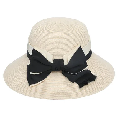 

2021 new ladies summer hat, bow woven sun hat, big brim hat, beach visor hat