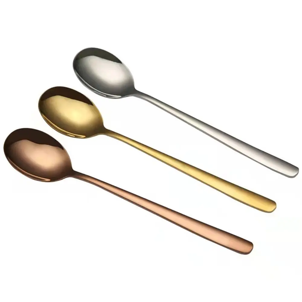 

Simplicity Smooth Plating Color Korean Style With Long Handle Dessert Spoon Stainless Steel Coffee Spoon Mixing Spoons