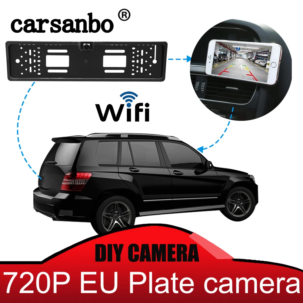 Carsanbo камера заднего вида 720P HD WiFi EU рамка для номерного знака беспроводная