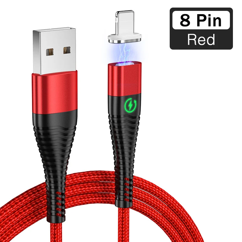 Magnetic Red Rock 1 м 2 м светодиодный магнитный Usb зарядное устройство для iphone кабель для iphone 11 Pro Max XR XS шнур iPad Usb зарядный кабель для освещения кабель - Цвет: Magnetic Red