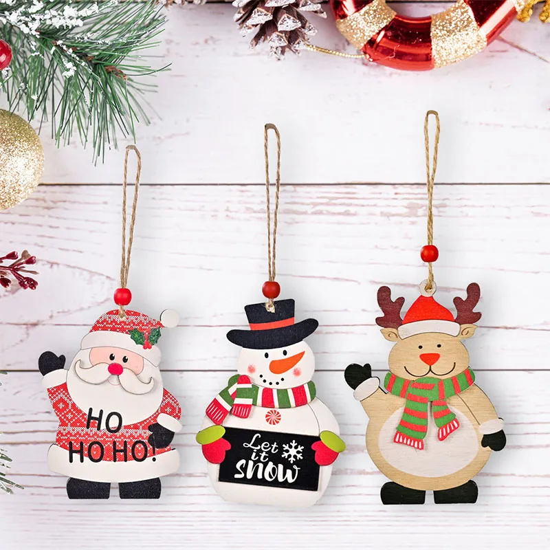 

Christmas Wood Hanging Ornaments Festival Decoration Santa Claus Snowman Deer Ornaments Christmas Tree Home Party Ornaments Gift