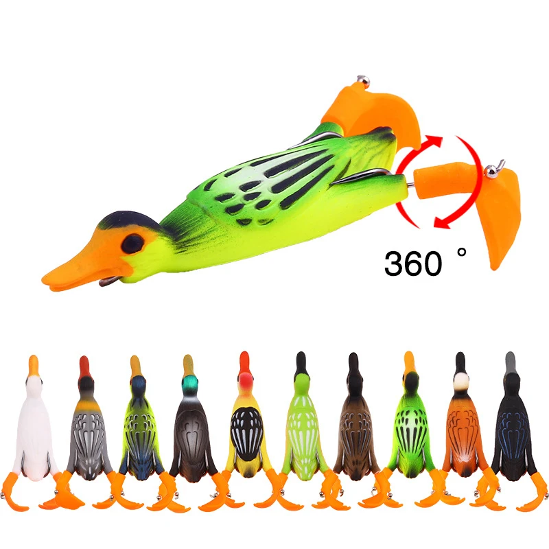 

1pcs Propeller flipper duck Fishing Lure Ducking Fishing Frog Lure 9.5cm 11.2g Artificial Bait Duckling 3D Eyes Day Baits Bass