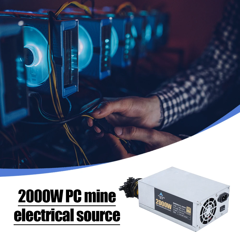 

2000W ETH Mining Machine Power Supply 4U Single Power Supply 10 X 6pin 95% Efficiency Support Multi-GPU For Bitcoin Mining