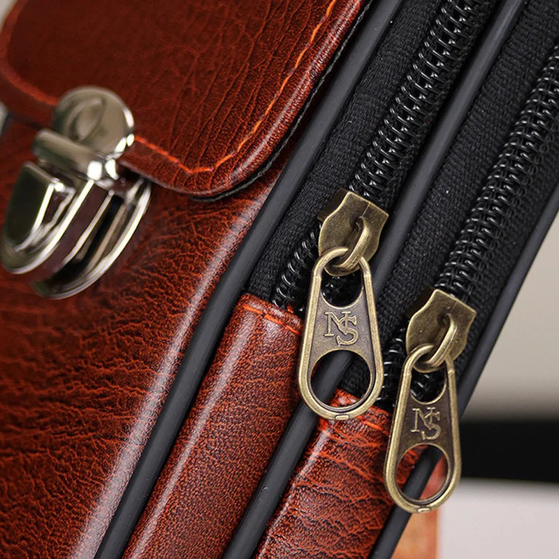 Мужская поясная сумка из кожи прочная с замком многофункциональная холщовая на