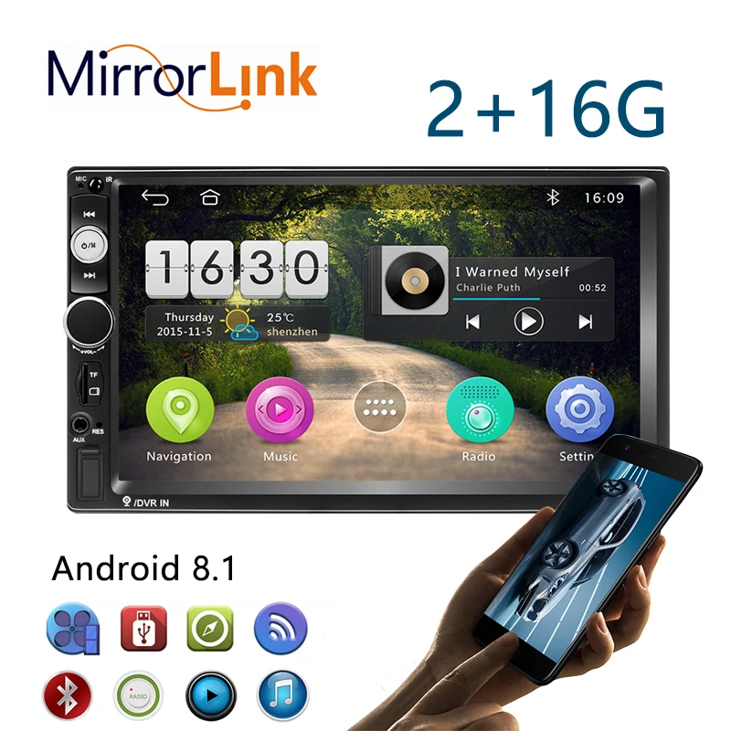 2 with 16gb 2G ram Android 8,1 авто радио четырехъядерный 7 дюймов 2DIN универсальный автомобильный без dvd-плеера gps стерео аудио головное устройство Поддержка DVR OBD BT - Цвет: 2 with 16gb