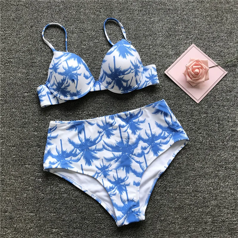 Купальник бикини с эффектом пуш ап завышенной талией|Купальники| |