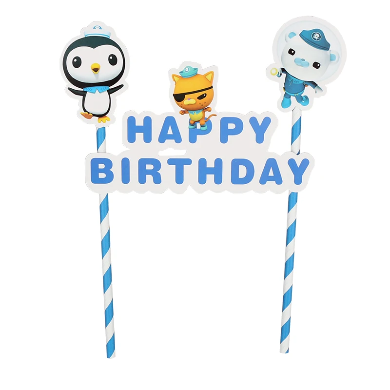 

Boys Kids Favors Octanauts Theme Cake Flags Happy Birthday Events Party Decorations Baby Shower Cupcake Banner Card 1set/lot