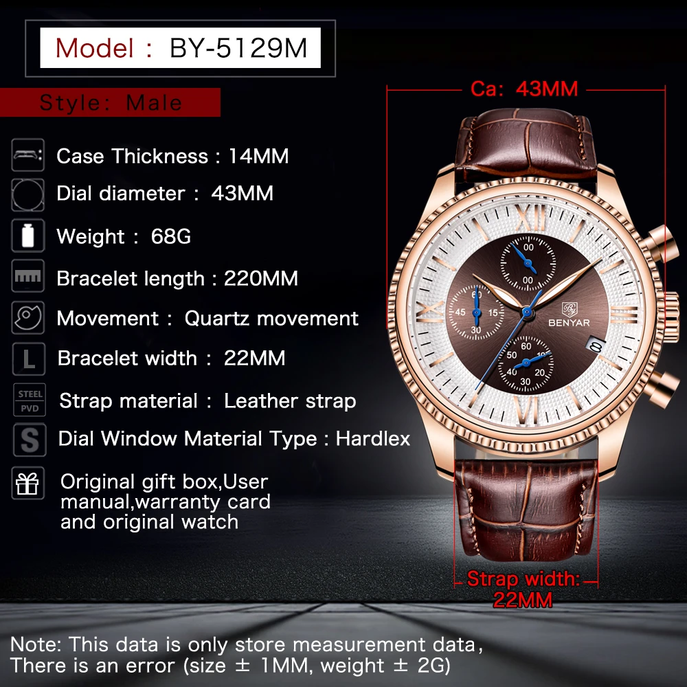 BENYAR Men's Watch Fashion/Sport/Quartz Men Wristwatch Mens Clock Top Brand Luxury Leather Watches Relogio Masculino | Наручные часы