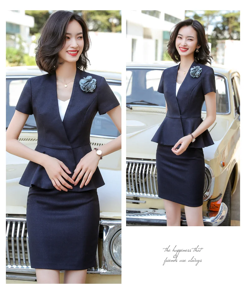 Женский офисный костюм с юбкой Офисная форма для салона красоты летний комплект