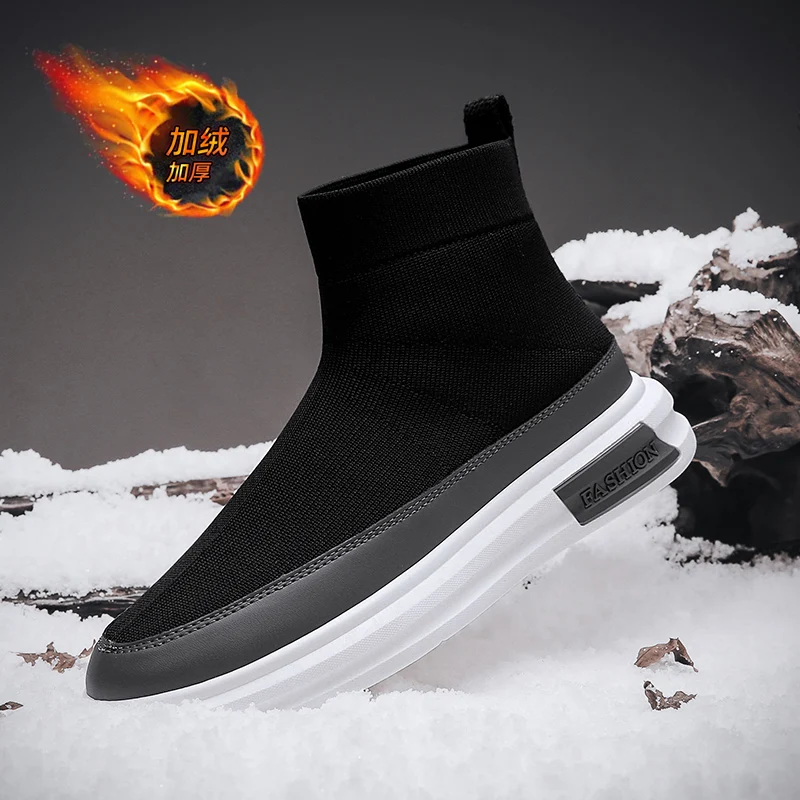 

Autumn Winter New Socks Shoes Men Stretch Fabric Casual Platform Warm Ankle Boots Net Red Knitted Short Boots Male Booties New