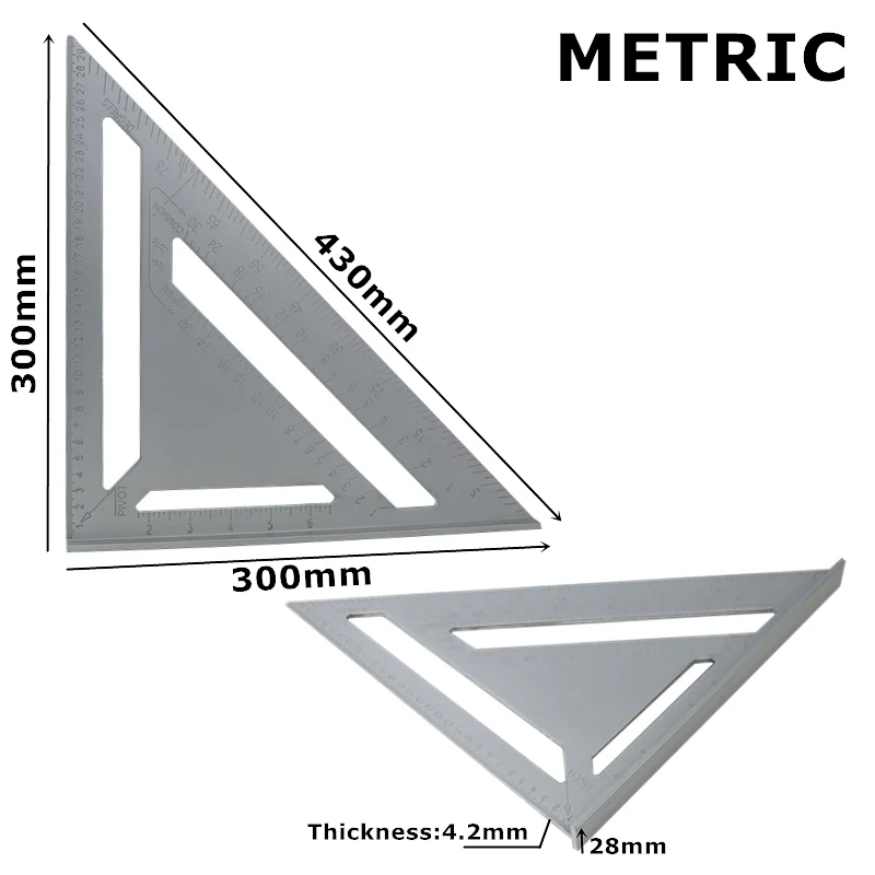 Metric-12 " /12" треугольная линейка угломер деревообрабатывающий митер скорость квадратная измерительная линейка для строительства измерительные Плотницкие Инструменты - Цвет: Metric-12