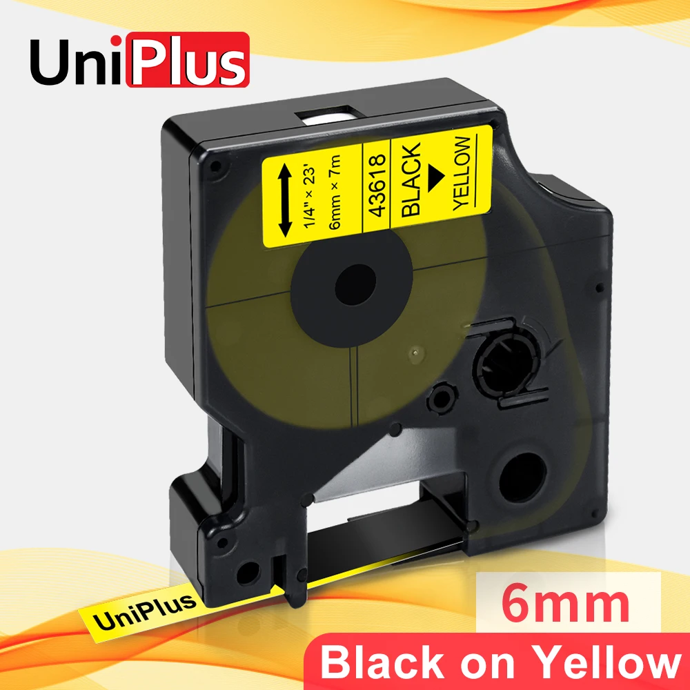 Лента для этикеток UniPlus черная на желтом 43618 Dymo D1 мобильная этикетка этикеточная