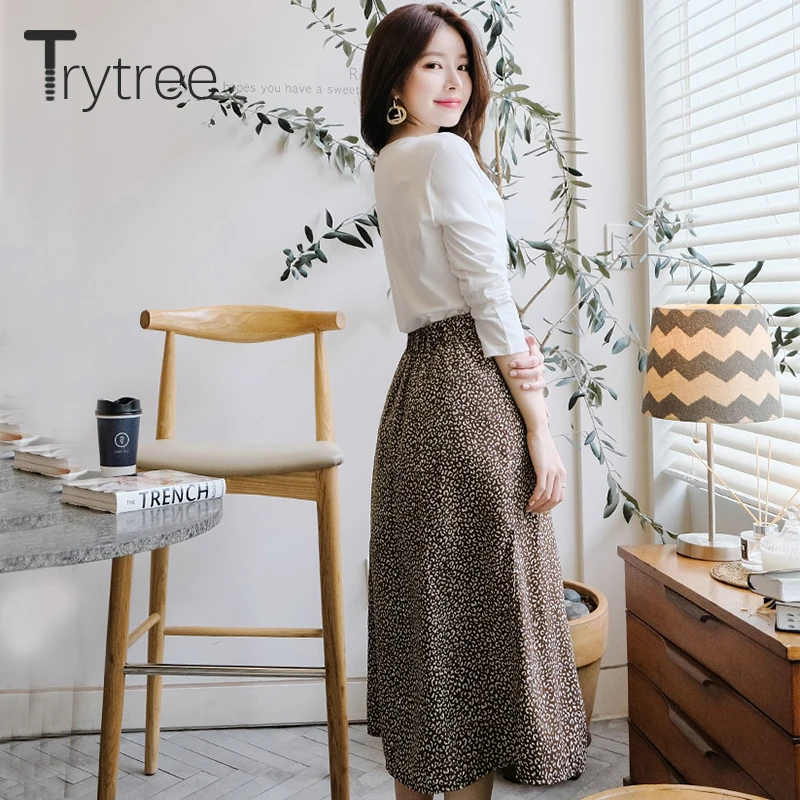 Осень зима 2020 женская повседневная юбка Trytree Однотонная 3 цветов с принтом на