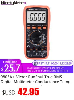 9808+ Victor RuoShui цифровой истинный RMS студенческий мультиметр 20A 1000 в ручной диапазон емкости тестер инструмент метр