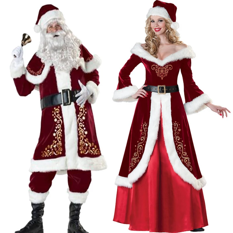 

A Full Set Of Christmas Costumes Santa Claus For Adults Women Men Red Christmas Clothes Xmas Santa Claus Luxury Costume Suit