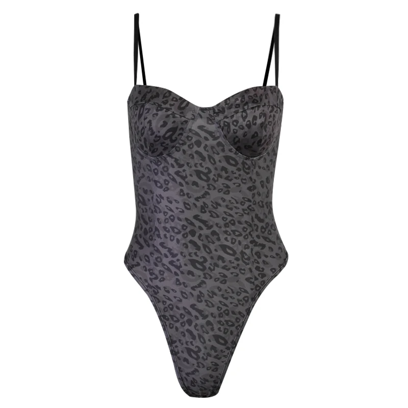 

Beyouare Sexy Leopard Women Bodysuit V Neck Sling Sleeveless Slim Skinny Elegant Fashion Streetwear 2021 Summer Vintage Bodysuit