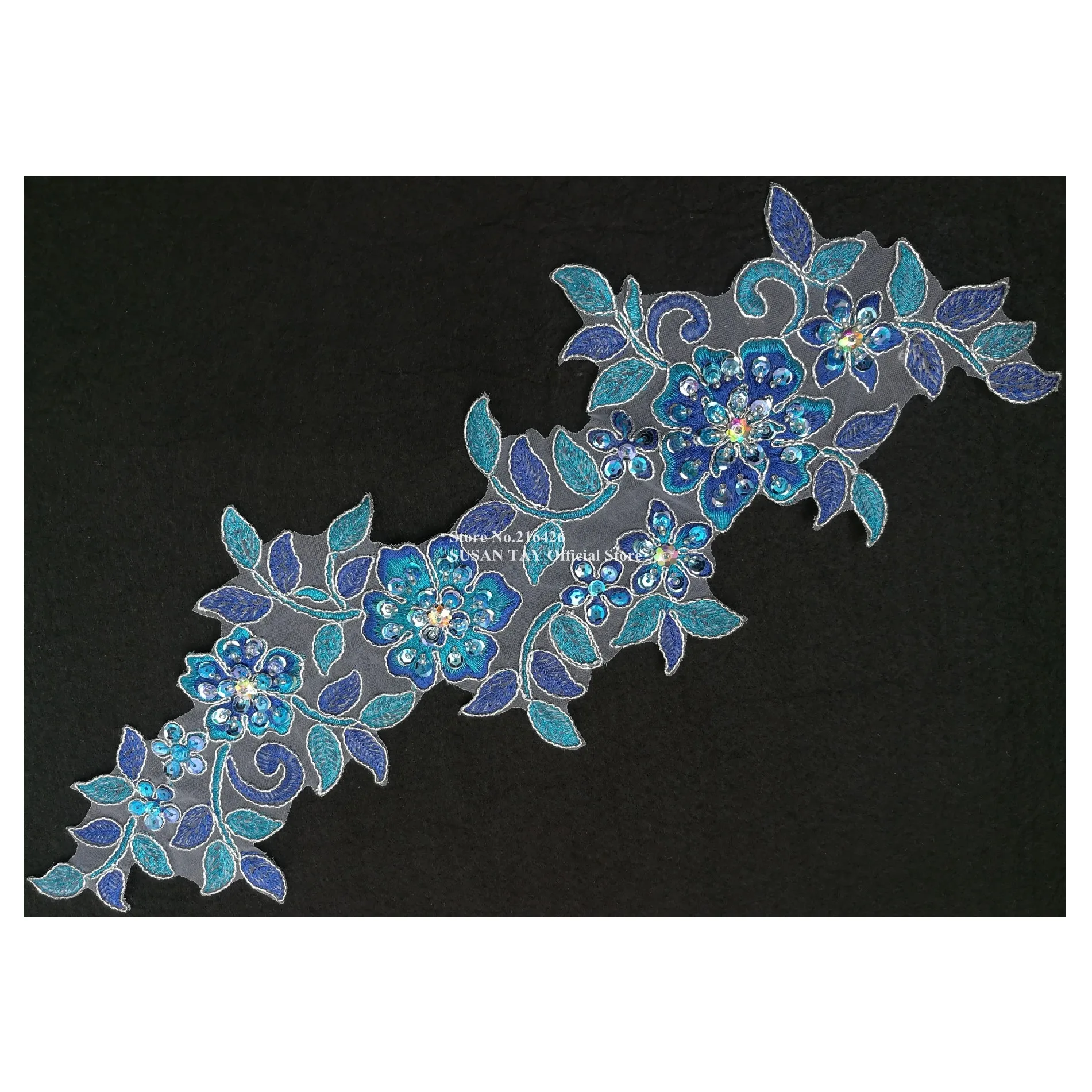 1 шт. x Ручной работы синий/бирюзовый синий/серебристый расшитые бисером вышитые